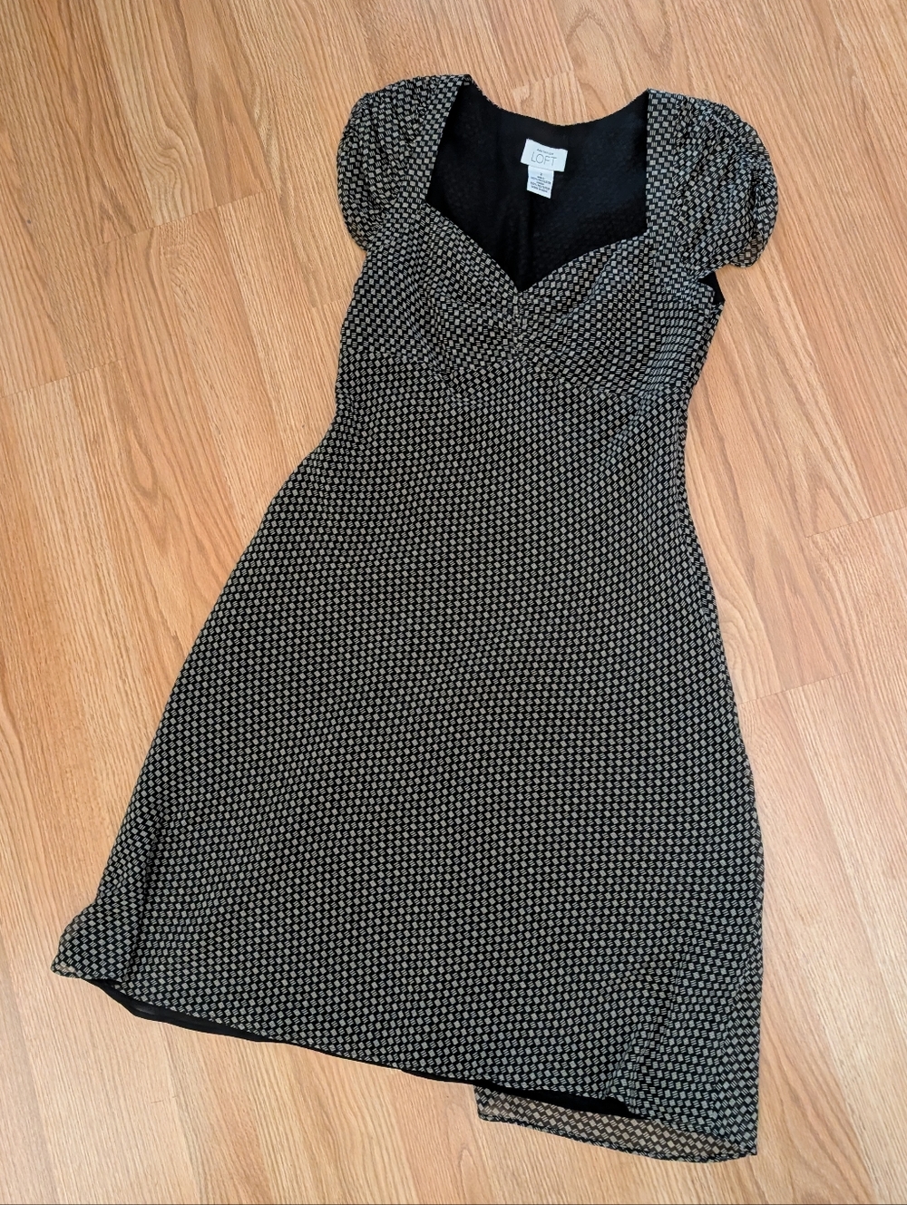 LOFT Black and White Heart-Print Sweetheart Midi Dress